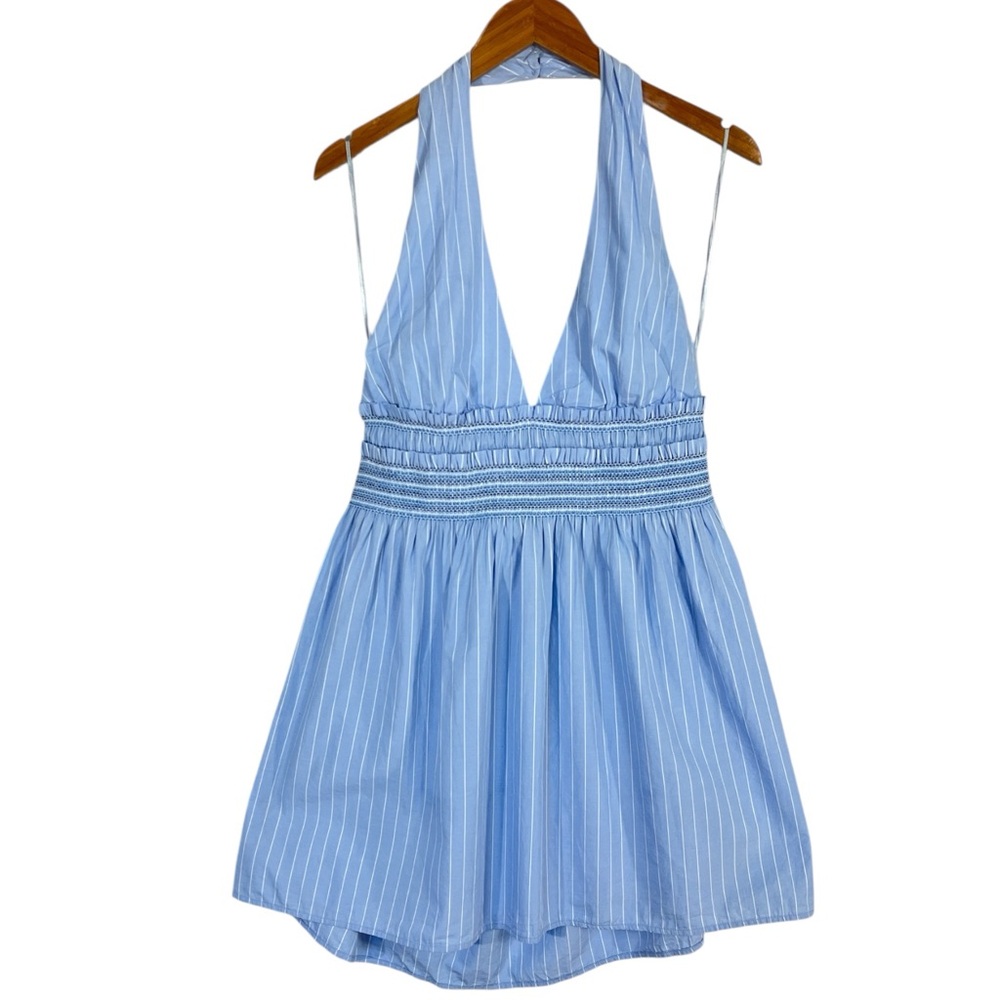 NWT Zara Striped Poplin Halter Mini Dress Size XL - Picture 6 of 10